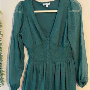 Patrons of Peace Green Pleated Sundress with Bishop Sleeves